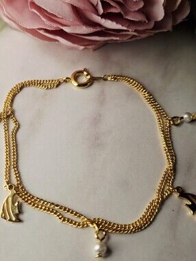 Vintage 80s✨️🐠Golden Fish & Pearls Youth Bracelet